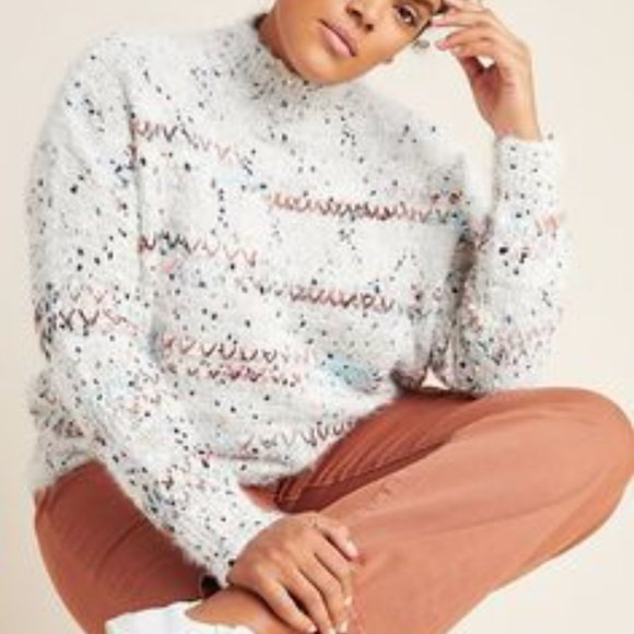 Anthropologie White and Pink Patterned Sweater - Picture 2 of 12